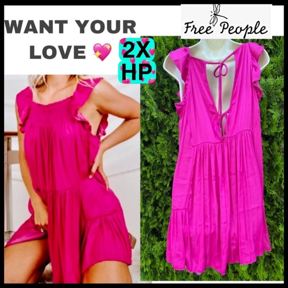 Free People Dresses & Skirts - FREE PEOPLE WANT YOUR LOVE HOT PINK SLIP DRESS S